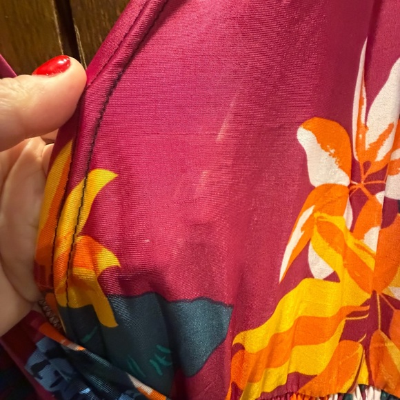 Lildy Large XL Floral Midi sun Dress Pink Orange Hawaiian tropical coverup beach - Picture 5 of 9